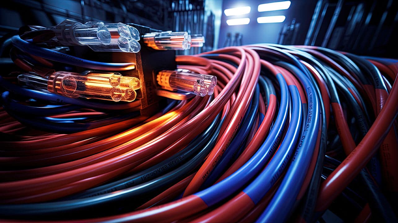 Red and blue vehicle cables with connectors